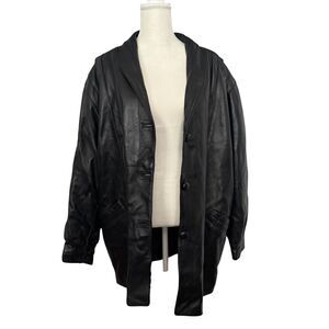 Vintage Peleteria J Fdez De Sanchez SA Womens Large Sheepskin Black Leather Coat